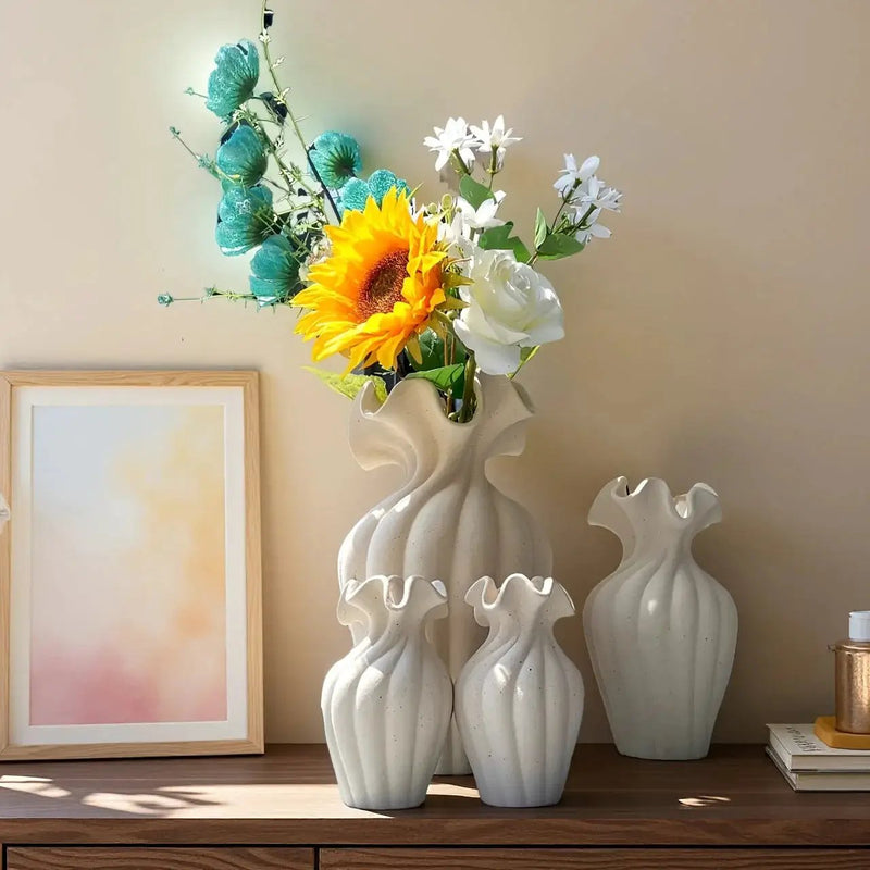 Vase - Decorative Ceramic White Set by House Of Avana