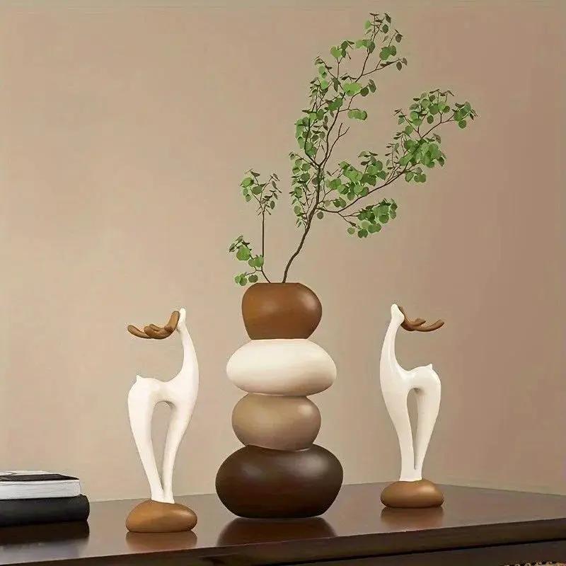 Vase - Decorative Stacked Stone 3 Layered by House Of Avana
