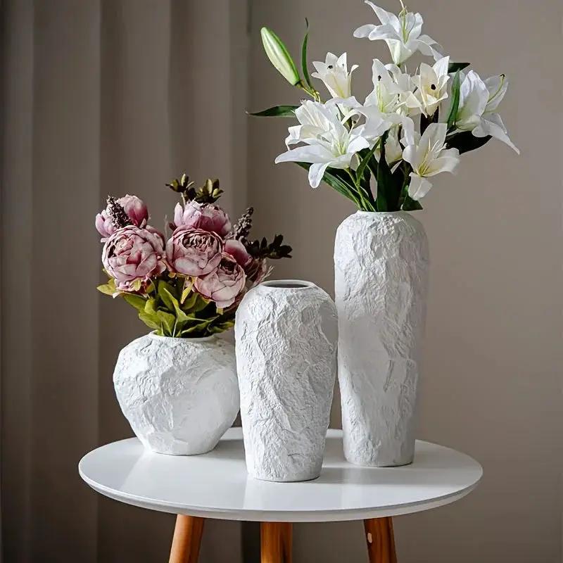 Vase - Stone Ceramic White by House Of Avana