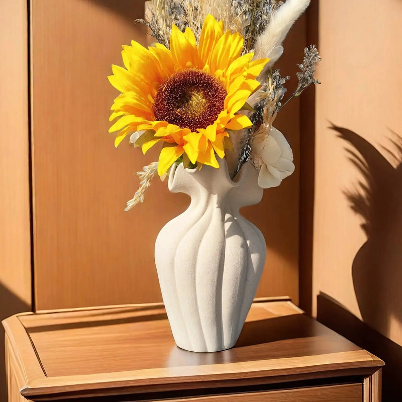 Vase - Striped Ceramic 20cm by House Of Avana