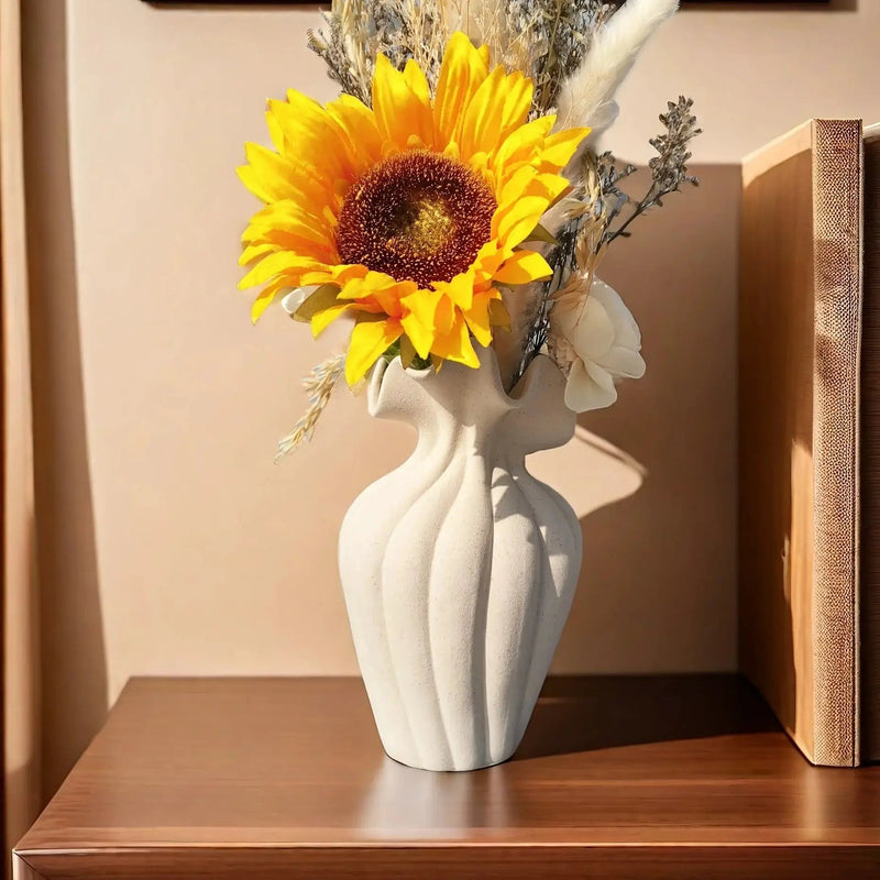 Vase - Striped Ceramic 20cm by House Of Avana