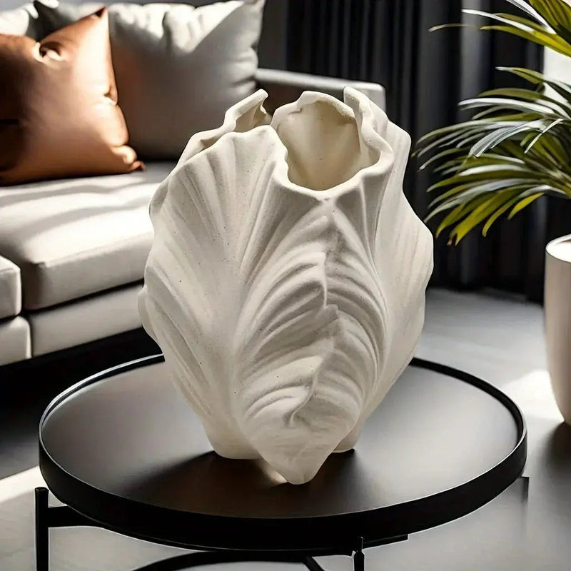 Vase - Textured Ceramic White Oval by House Of Avana