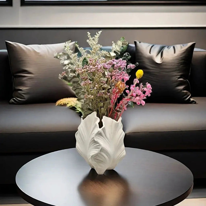 Vase - Textured Ceramic White Oval by House Of Avana