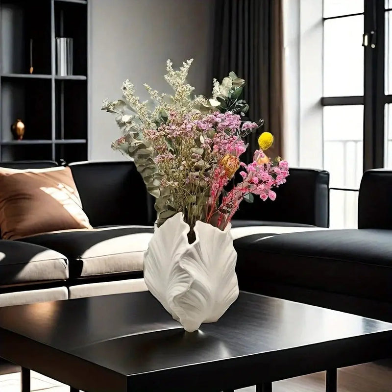Vase - Textured Ceramic White Oval by House Of Avana
