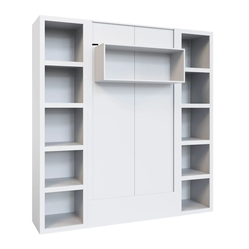 Easy-Lift Twin Murphy Wall Bed in White with Two Bookshelves by Sharicks