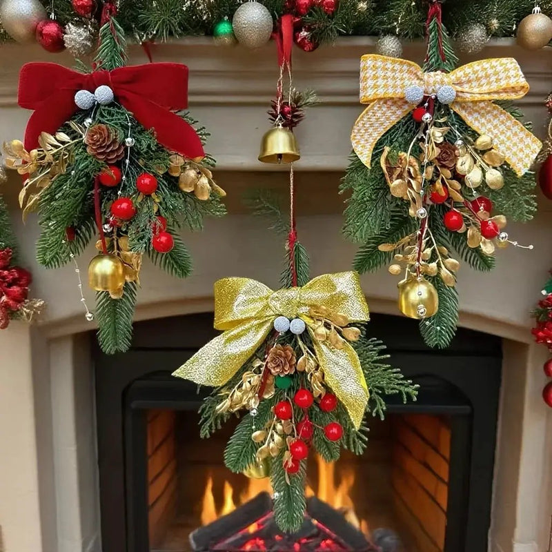 Velvet Christmas Bell Ornament with Pinecone Accent and Red Velvet Finish by House Of Avana
