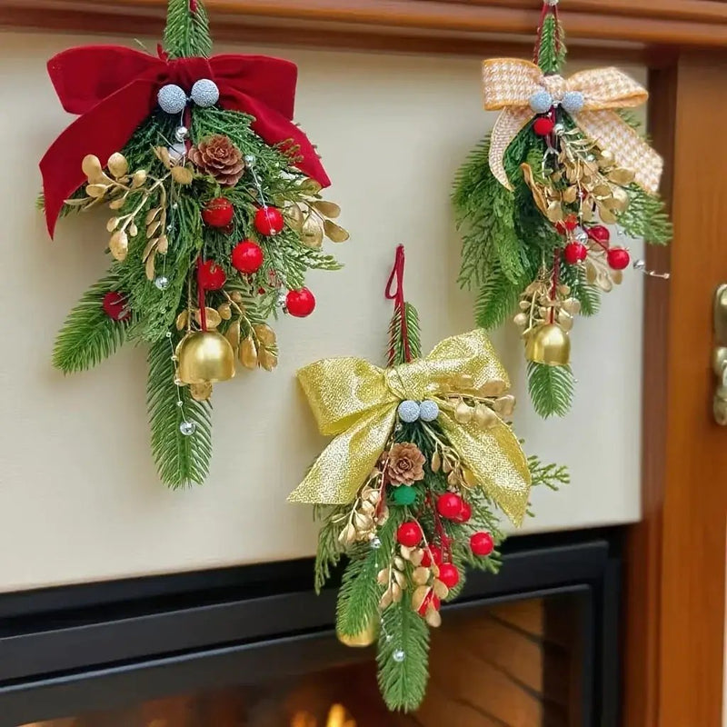 Velvet Christmas Bell Ornament with Pinecone Accent and Red Velvet Finish by House Of Avana