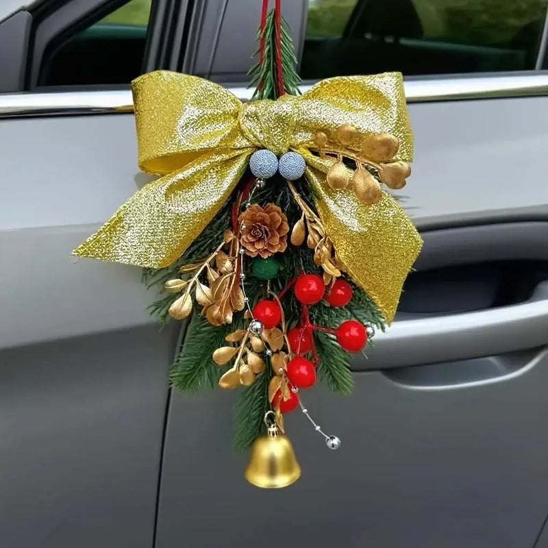 Velvet Christmas Bell Ornament with Pinecone Accent and Red Velvet Finish by House Of Avana