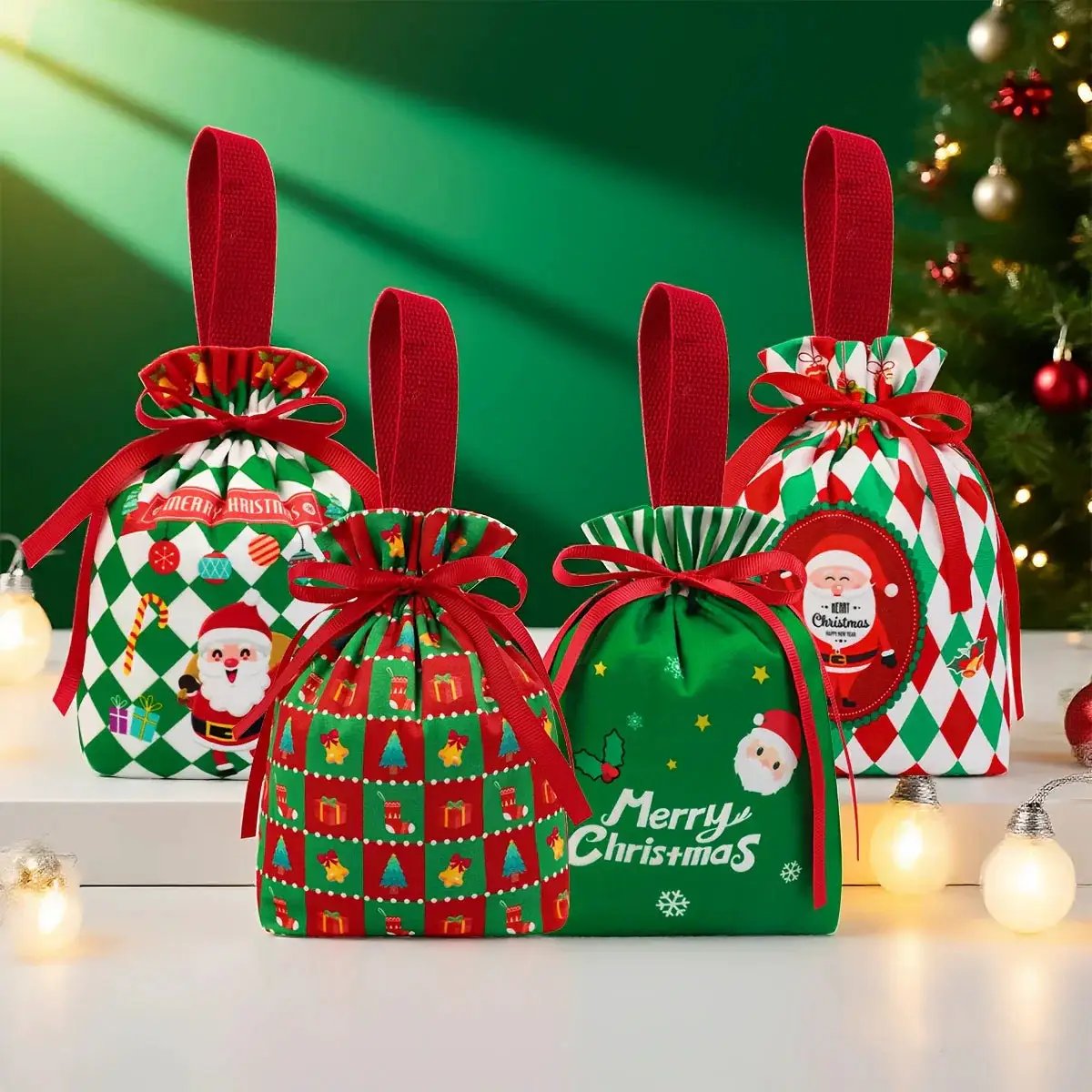 Velvet Gift Bags with Drawstring Closure 10-Pack Red Green Golden White Black by House Of Avana