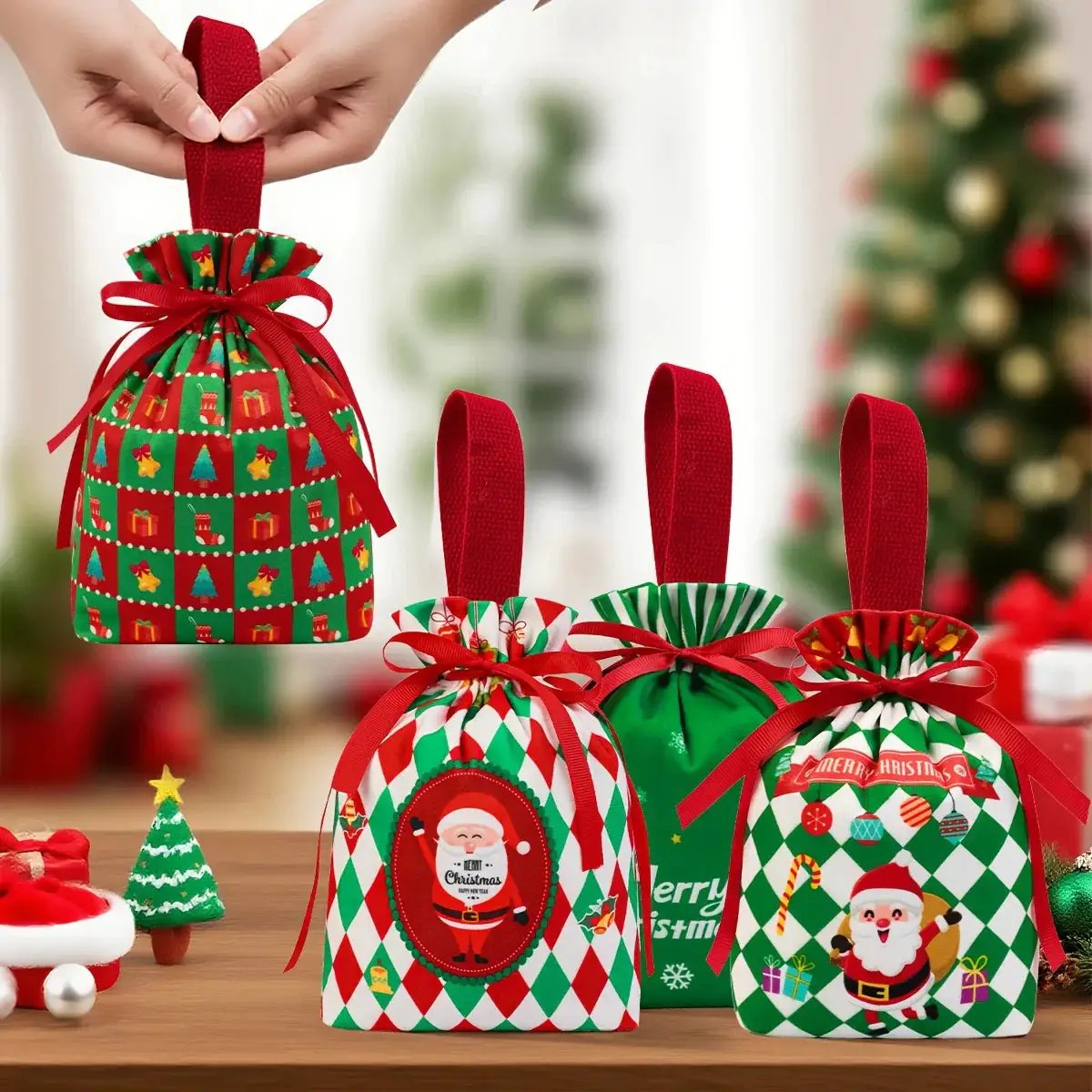 Velvet Gift Bags with Drawstring Closure 10-Pack Red Green Golden White Black by House Of Avana