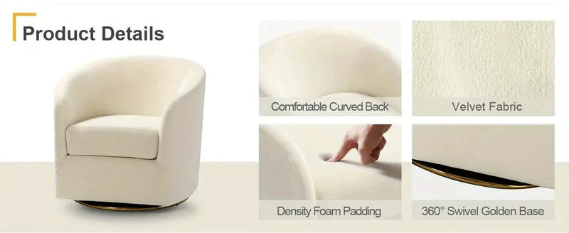 Velvet Swivel Accent Chair with Golden Metal Base by House Of Avana