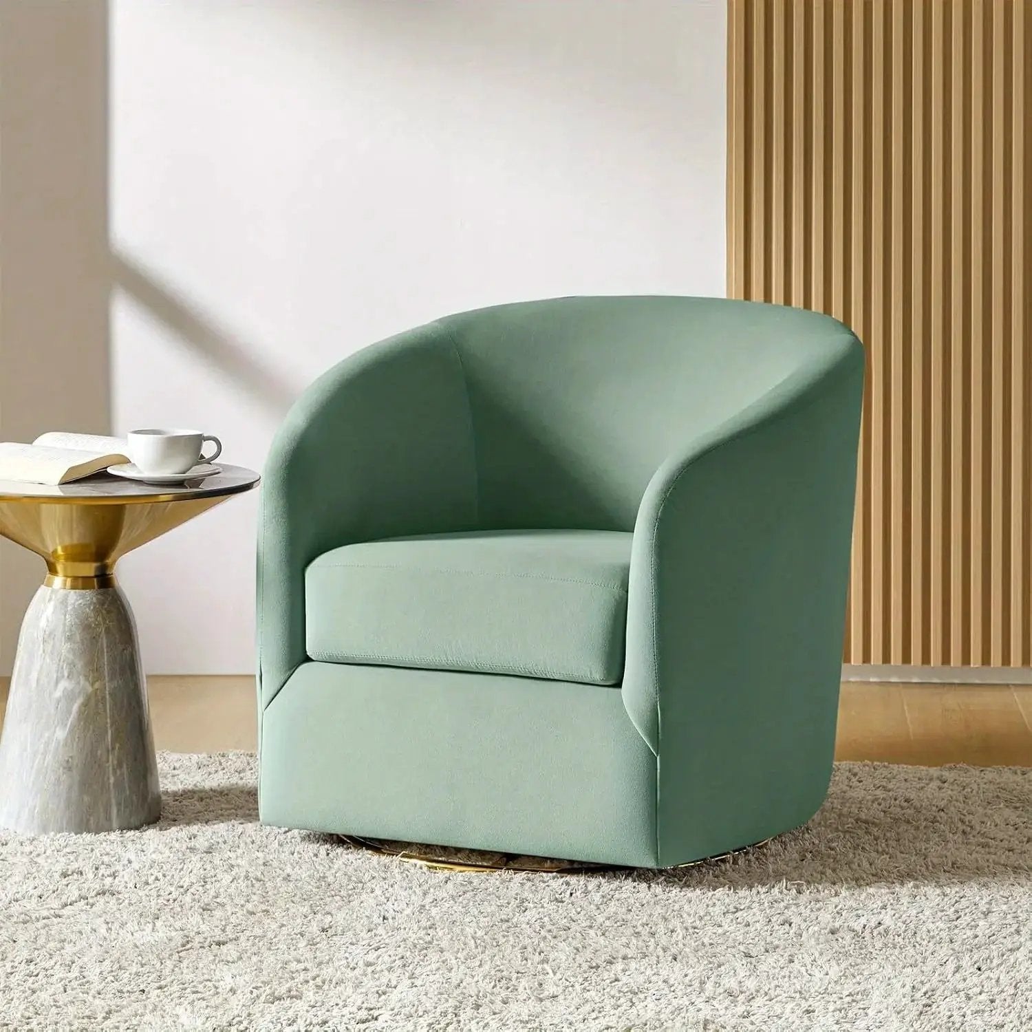 Velvet Swivel Accent Chair with Golden Metal Base by House Of Avana
