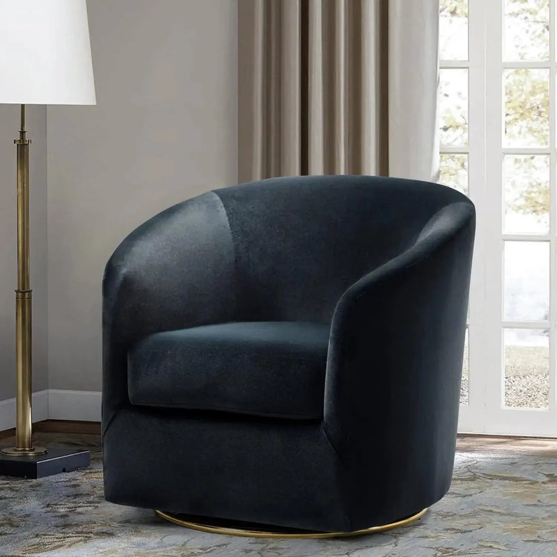 Velvet Swivel Accent Chair with Golden Metal Base by House Of Avana