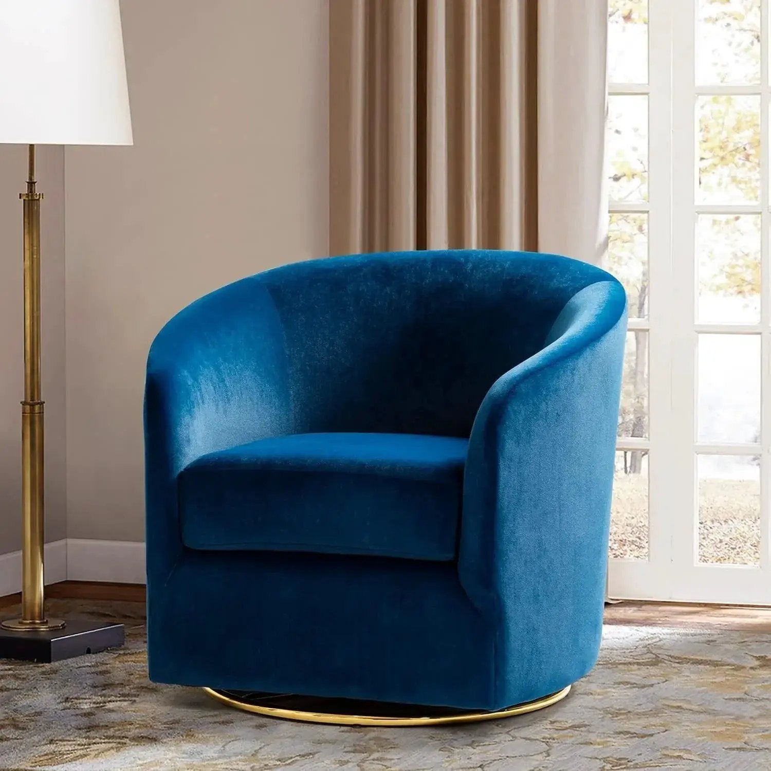 Velvet Swivel Accent Chair with Golden Metal Base by House Of Avana