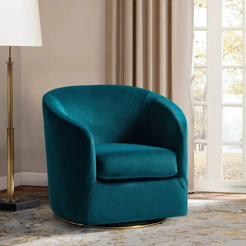 Velvet Swivel Accent Chair with Golden Metal Base by House Of Avana