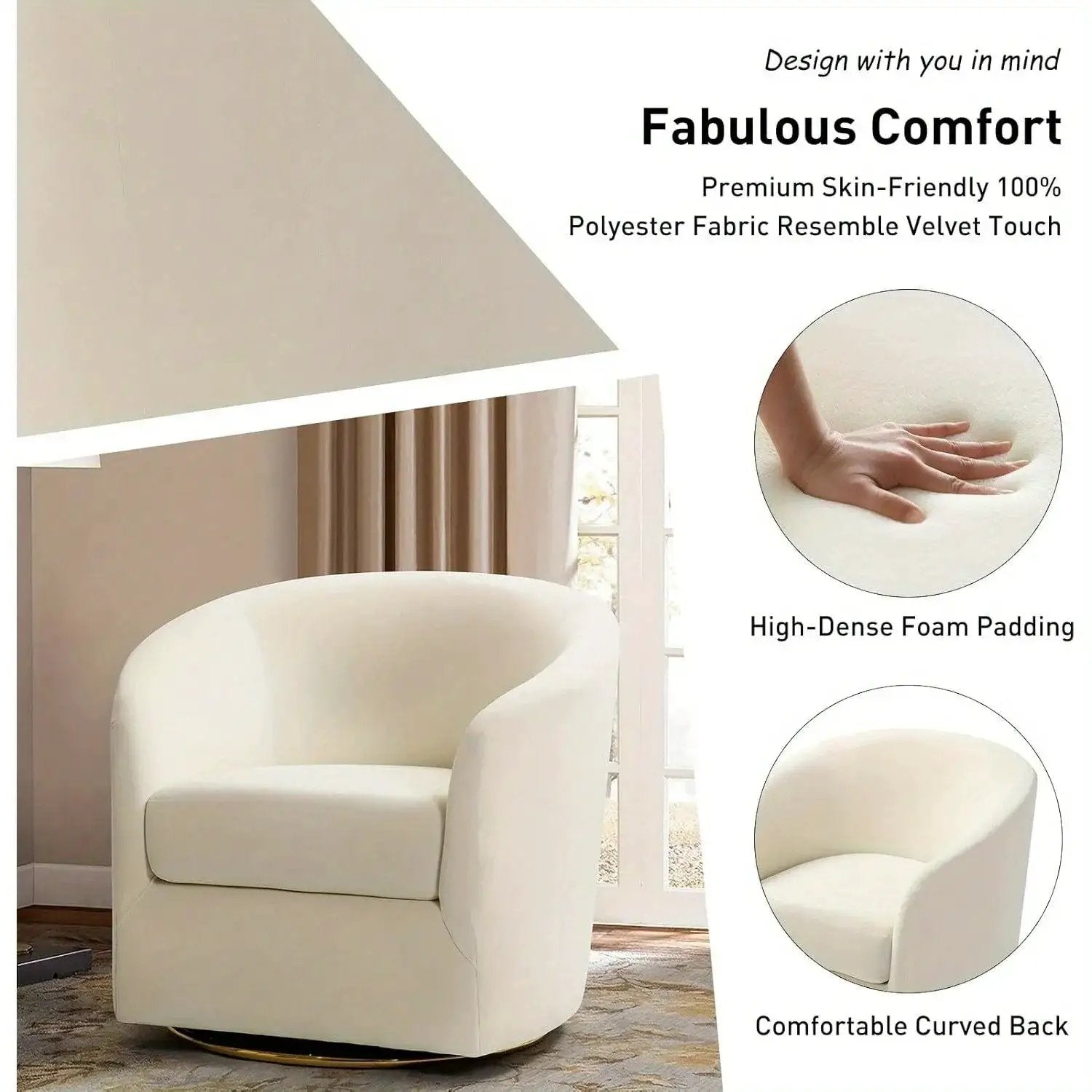 Velvet Swivel Accent Chair with Golden Metal Base by House Of Avana
