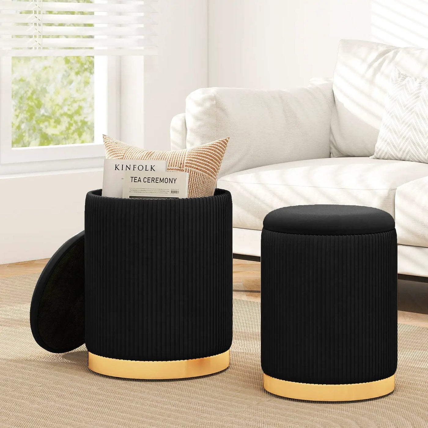 Velvet/Linen Fabric Storage Ottoman Set of 2 by DirectDeals