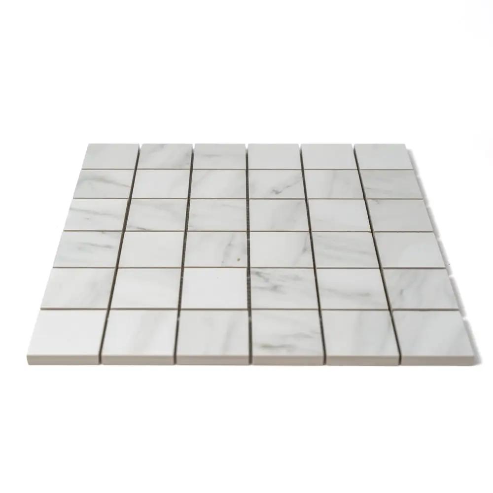 Venato Bianco Glossy Straight Joint 2x2 Porcelain Mosaics 12x12 by Stonetiledepot