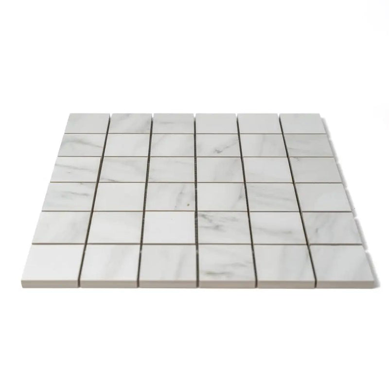 Venato Bianco Glossy Straight Joint 2x2 Porcelain Mosaics 12x12 by Stonetiledepot