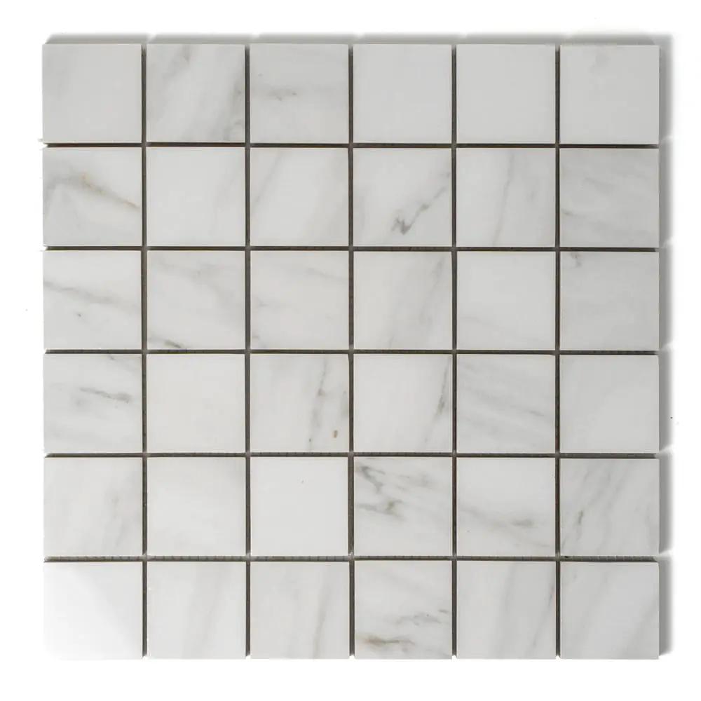 Venato Bianco Glossy Straight Joint 2x2 Porcelain Mosaics 12x12 by Stonetiledepot