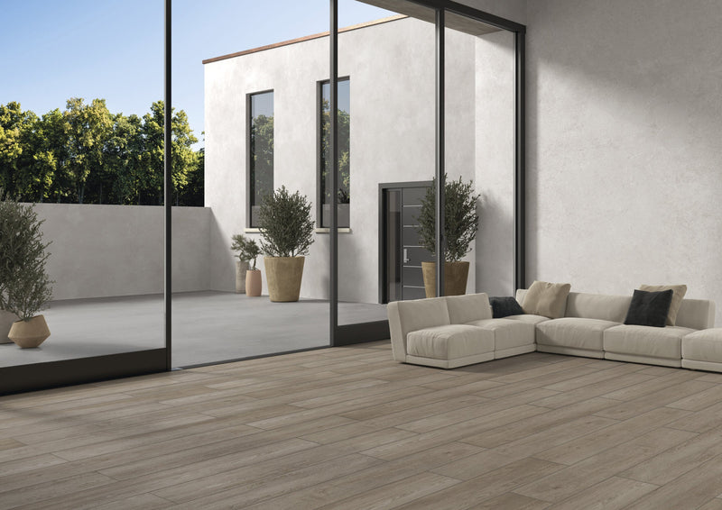 Venatura Meadow Natural Plank Wood Look Porcelain Tiles 12x72 installed in a living room