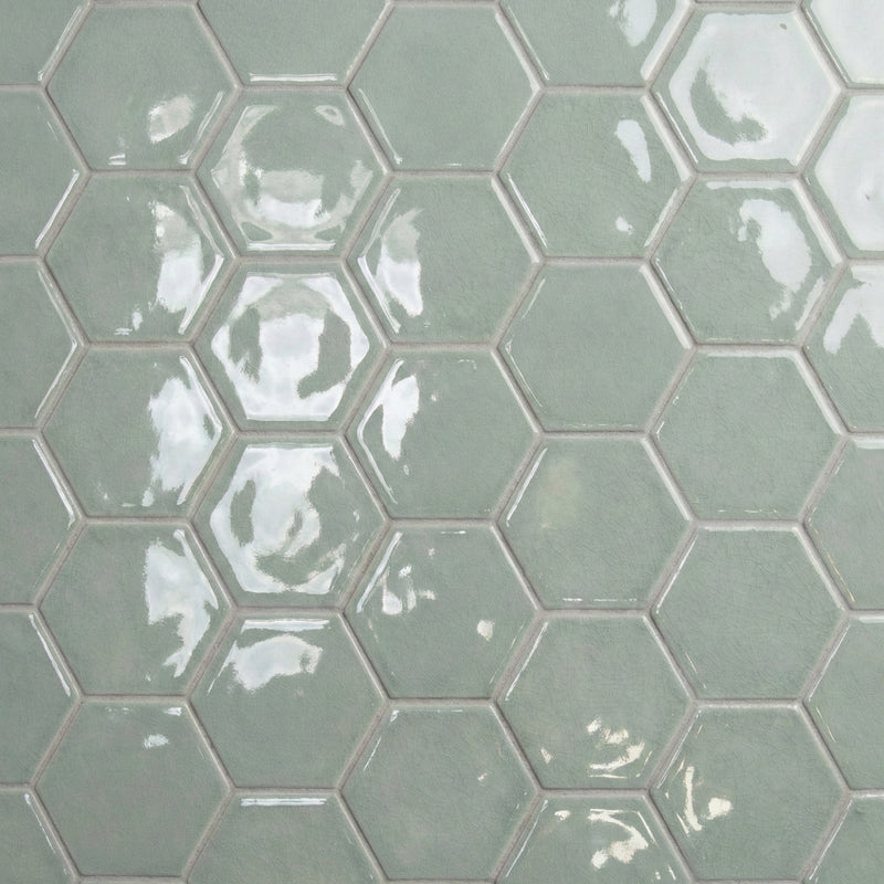 Verdant Crackled Hexagon 5 Ceramic Tiles 5x5 Ceramic Crackled 6x6 Tiles