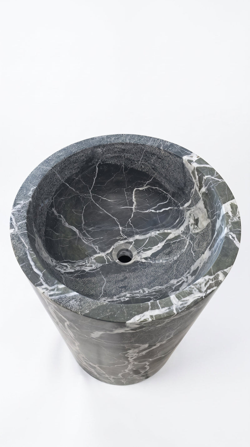 Verde Antico Marble Freestanding Column Pedestal Sink D16xH34 by GobekDesign