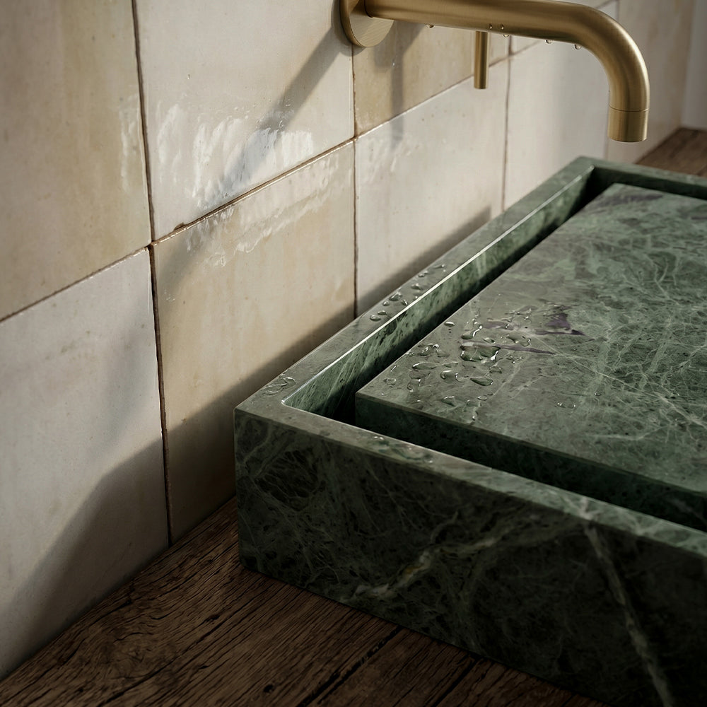 Verde Tia Honed Bauhaus Marble Sink 20x20 Marble Honed 24x24 Sink — 3