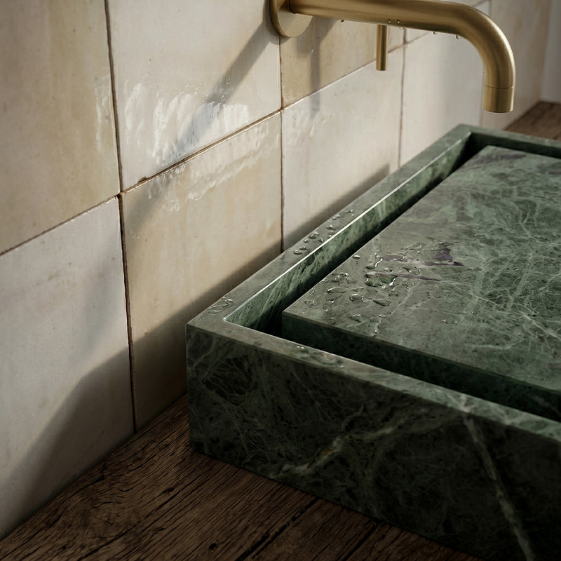 Verde Tia Honed Bauhaus Marble Sink 20x20 Marble Honed 24x24 Sink — 3