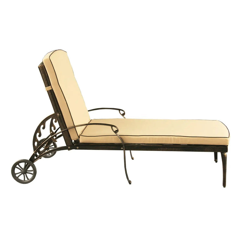 Modern Aluminum Bronze Patio Chaise Lounge with Wheels and Cushion by Sharicks