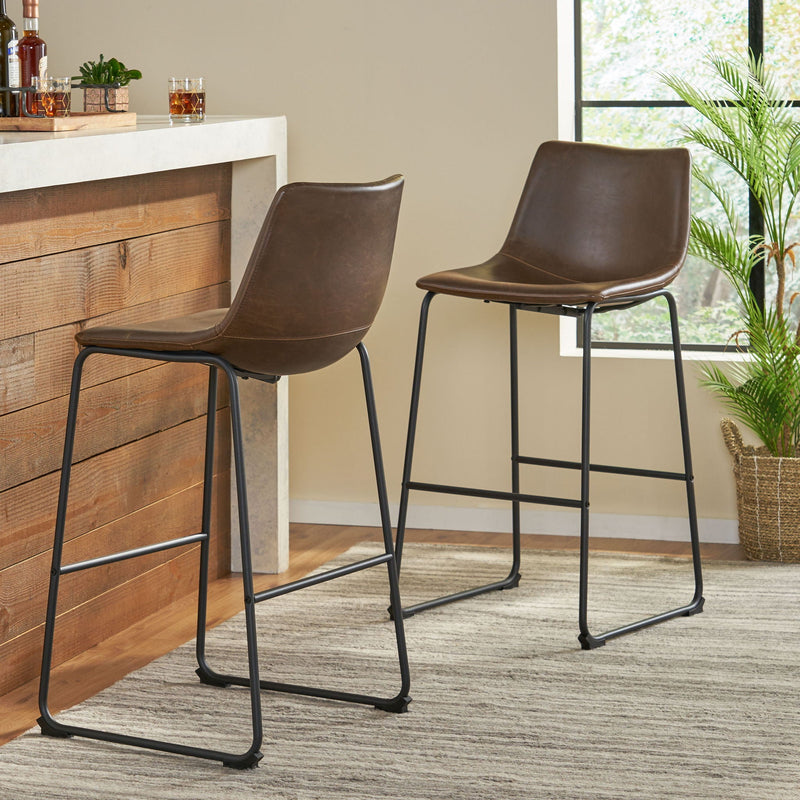 Vintage Brown Barstool with Upholstery and Foot Rail, photo 3 of 4