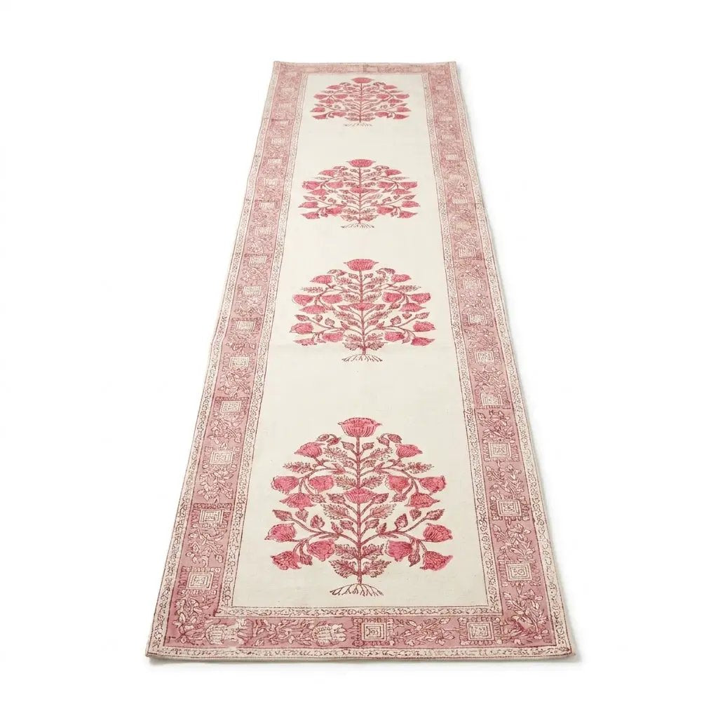 Vintage Magenta & Natural Linen Table Linen Set – 13 Piece | Hand Block Printed Cotton | Runner, Placemats & Napkins by House Of Avana