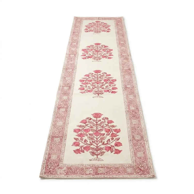 Vintage Magenta & Natural Linen Table Linen Set – 13 Piece | Hand Block Printed Cotton | Runner, Placemats & Napkins by House Of Avana