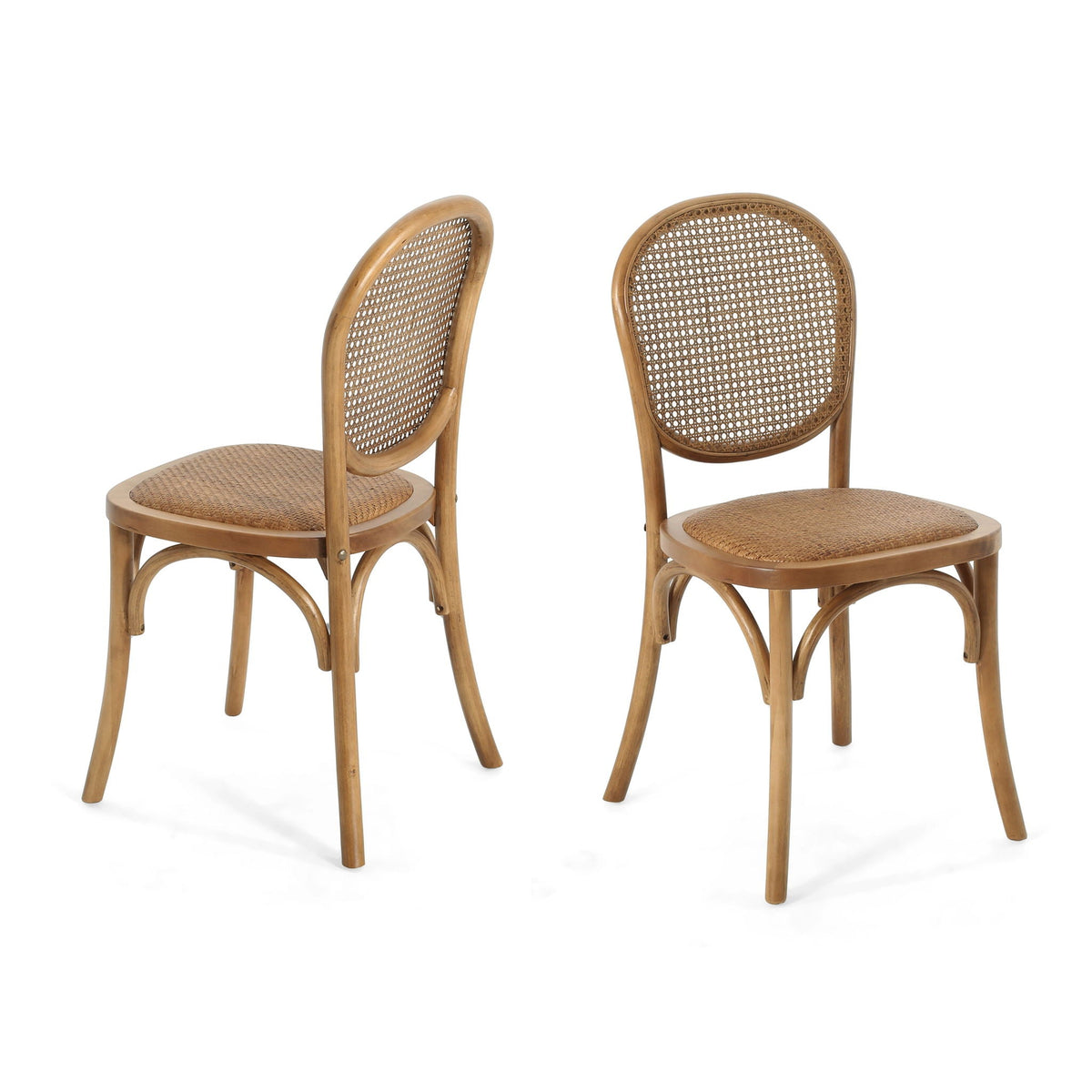 Vintage Style Dining Chairs Set of 2 with Birch Wood Frame and Rattan – Light Brown or Beige, photo 4 of 8