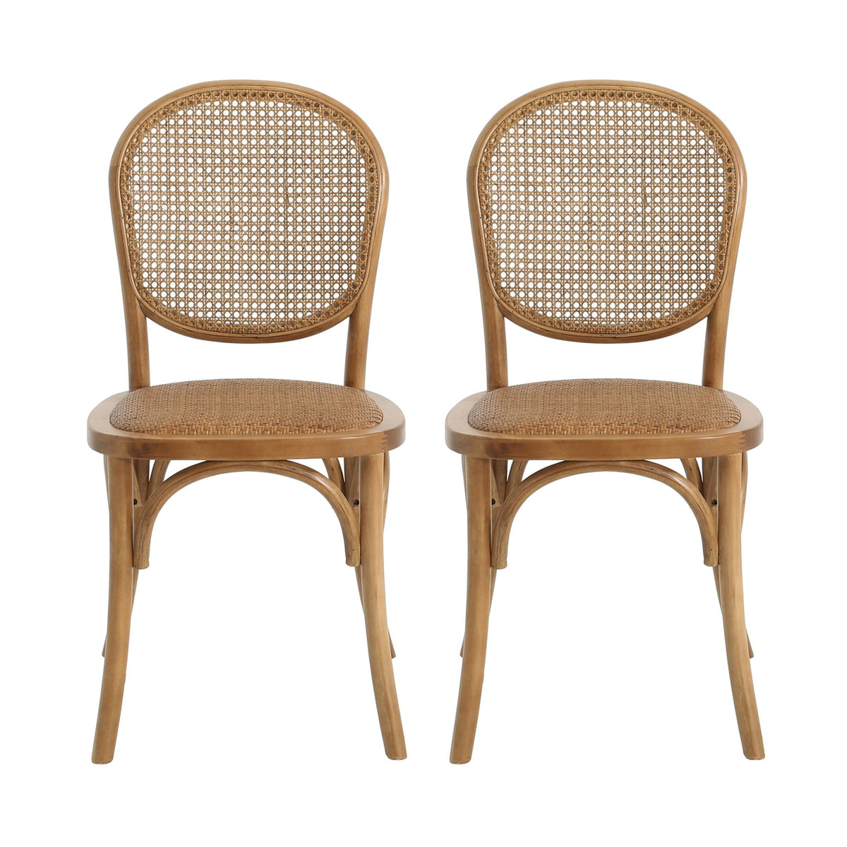 Vintage Style Dining Chairs Set of 2 with Birch Wood Frame and Rattan – Light Brown or Beige, photo 2 of 8