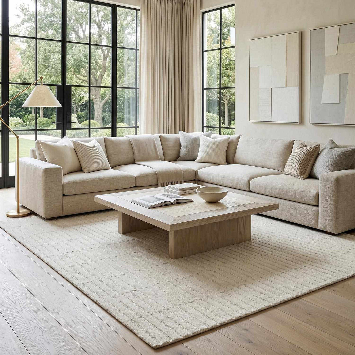 Finial Beige Wool Area Rug by Boutique Rugs
