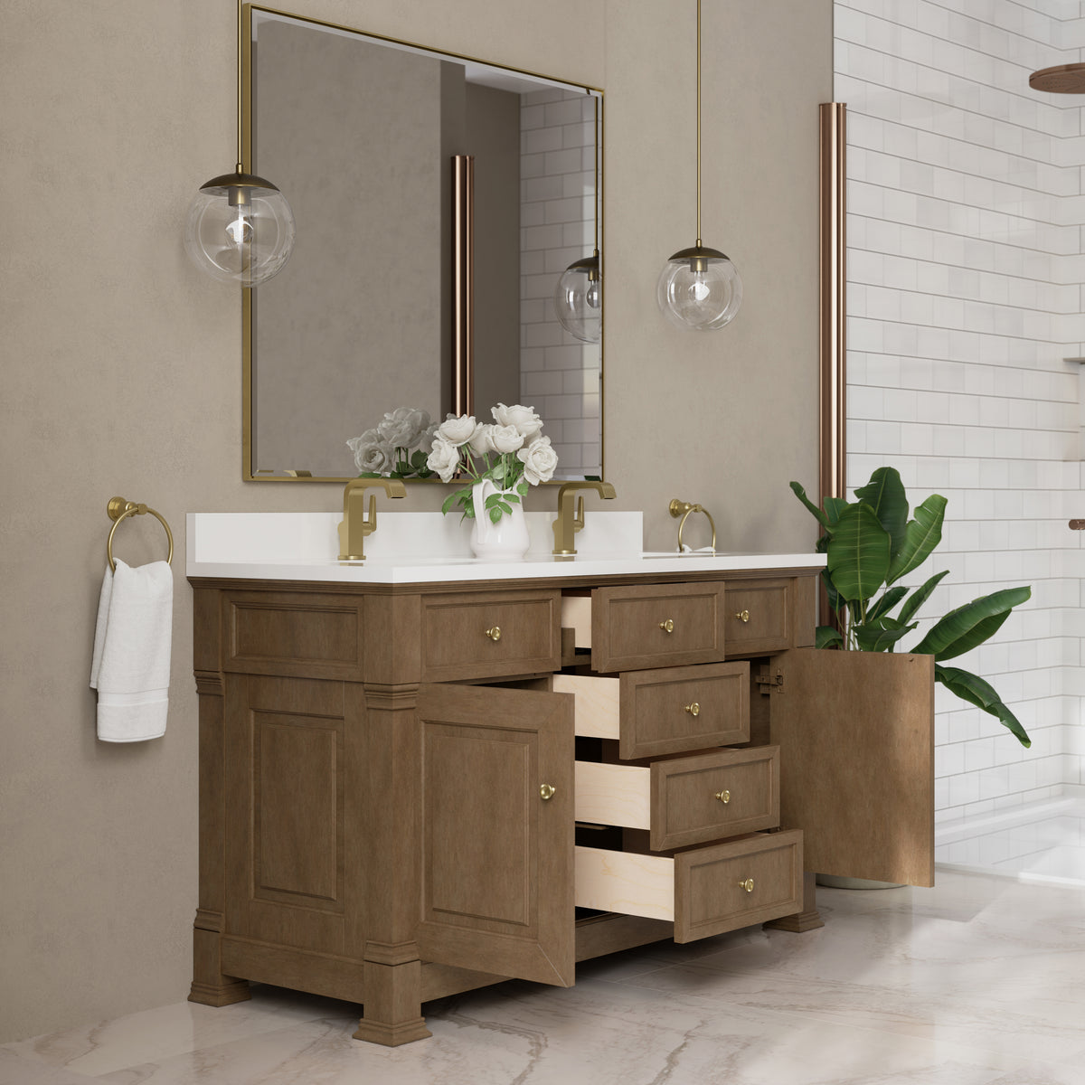 James Martin Brookfield 60" Double Bathroom Vanity, Pecan, view 32