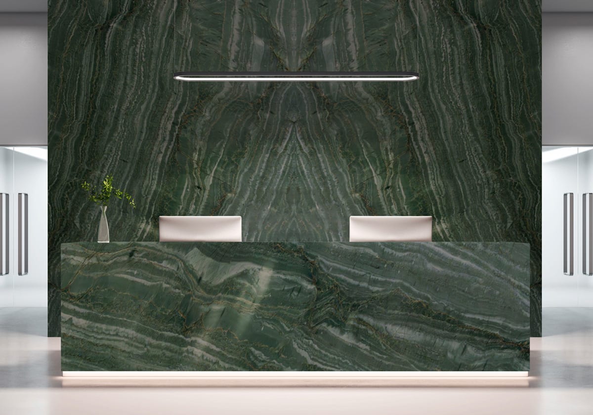 Vivid Green Polished Quartzite Slab Random room scene