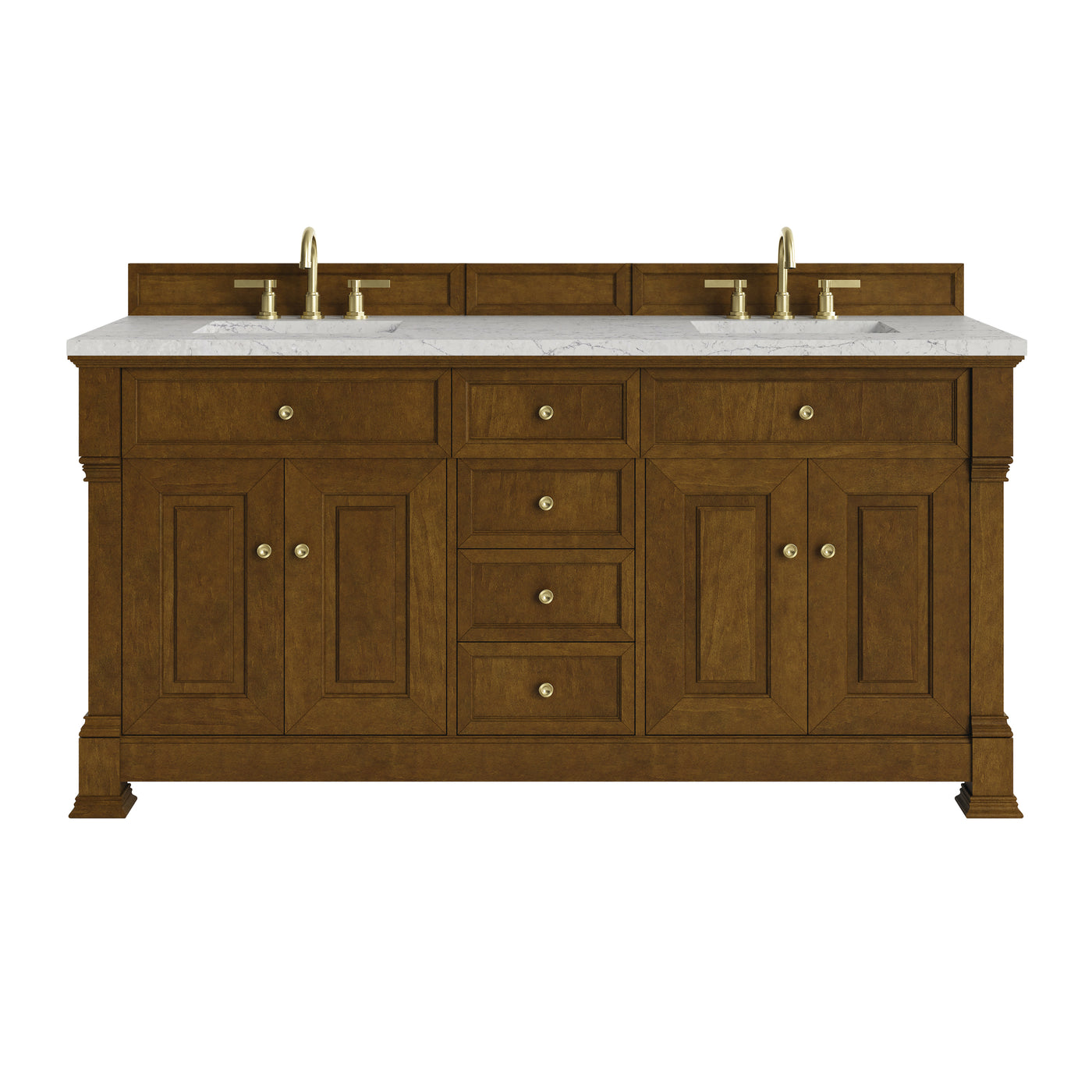James Martin Brookfield 72" Double Bathroom Vanity, Honey Oak with Eternal Jasmine Pearl countertop