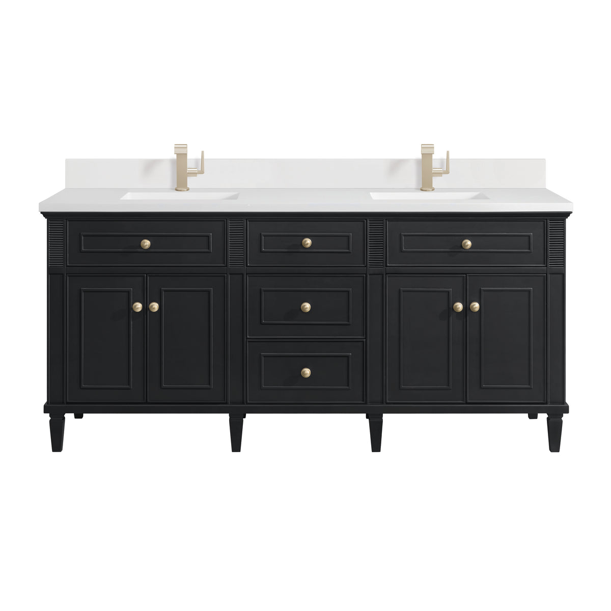 James Martin Lorelai 72" Double Bathroom Vanity, Black Onyx with White Zeus (Single Hole, with Backsplash) countertop