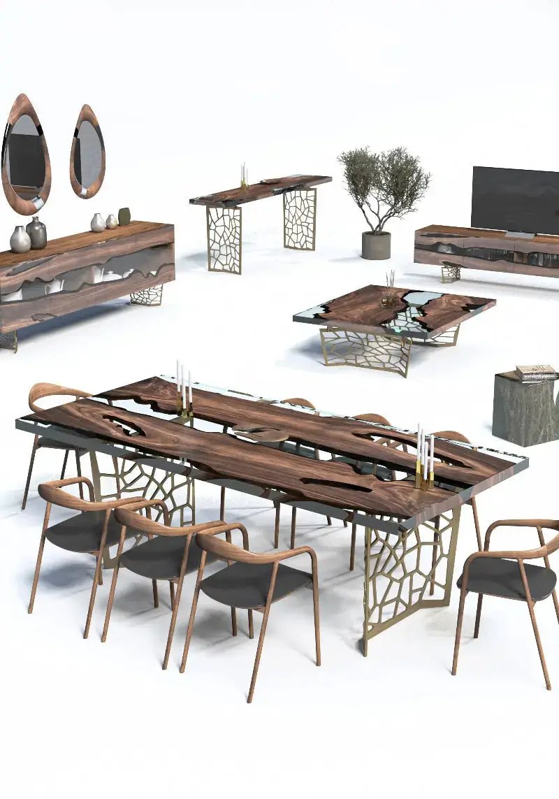 Resin Walnut River Dining Room Table | Voronoi Table by Gizz