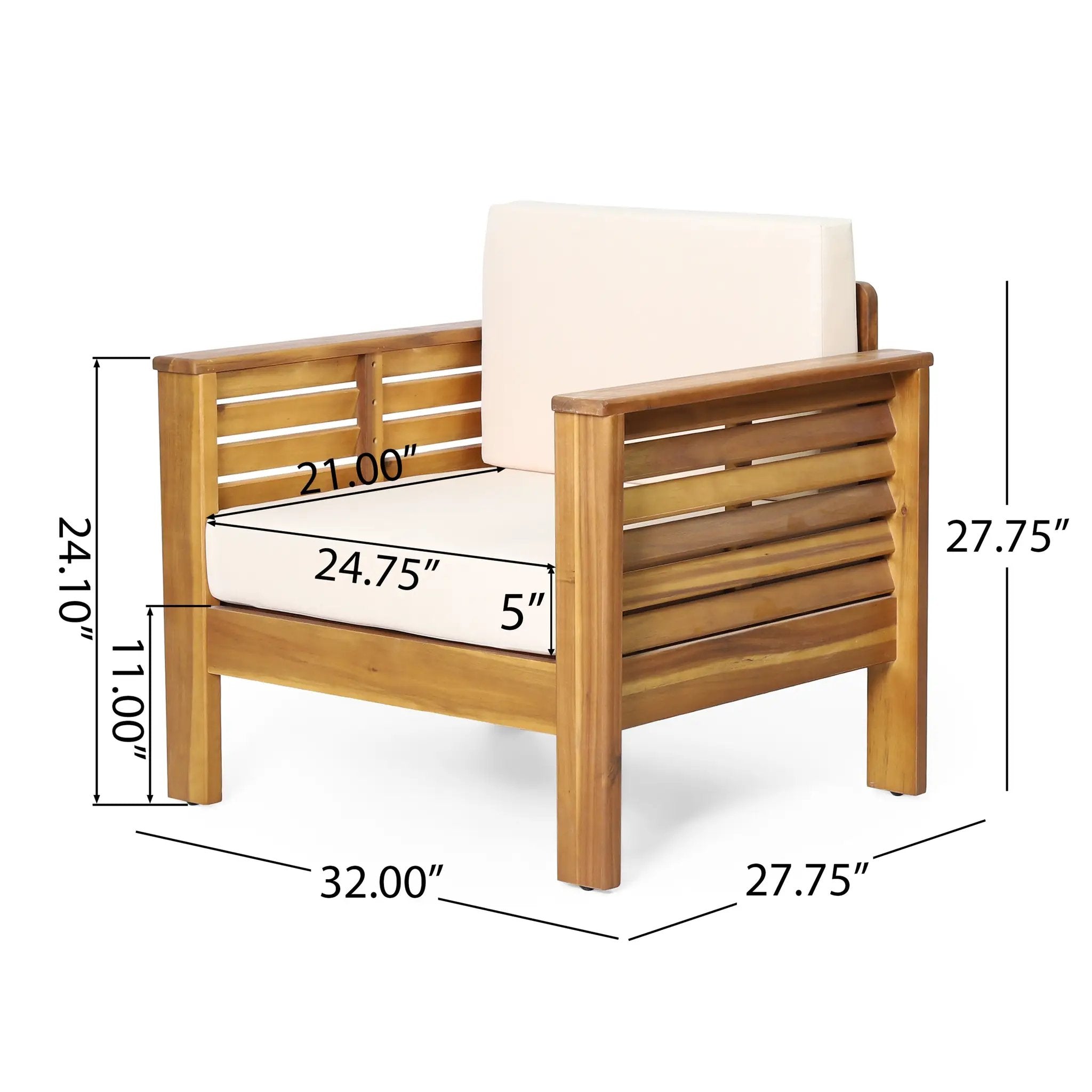 Set of 2 Outdoor Acacia Wood Club Chairs with Cushions by HouseOfZazla