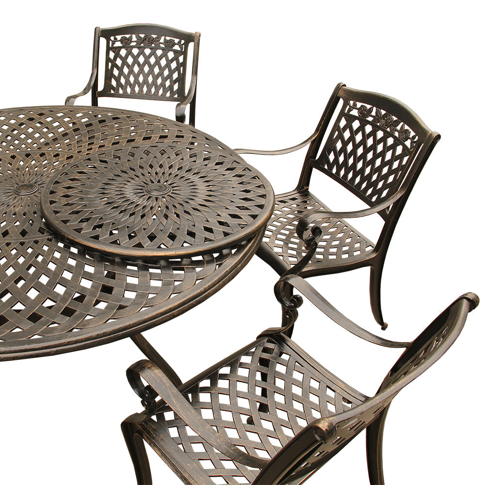 Outdoor Aluminum 7pc Round Patio Dining Set, Lazy Susan, Six Chairs by Sharicks
