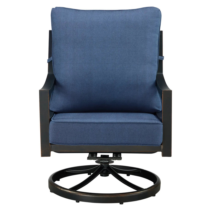 Pair of Black Aluminum Deep Seating Swivel Rocker Club Chairs with Cushions by Sharicks