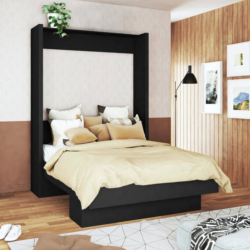 Easy-Lift Queen Murphy Wall Bed in Black with Shelf by Sharicks