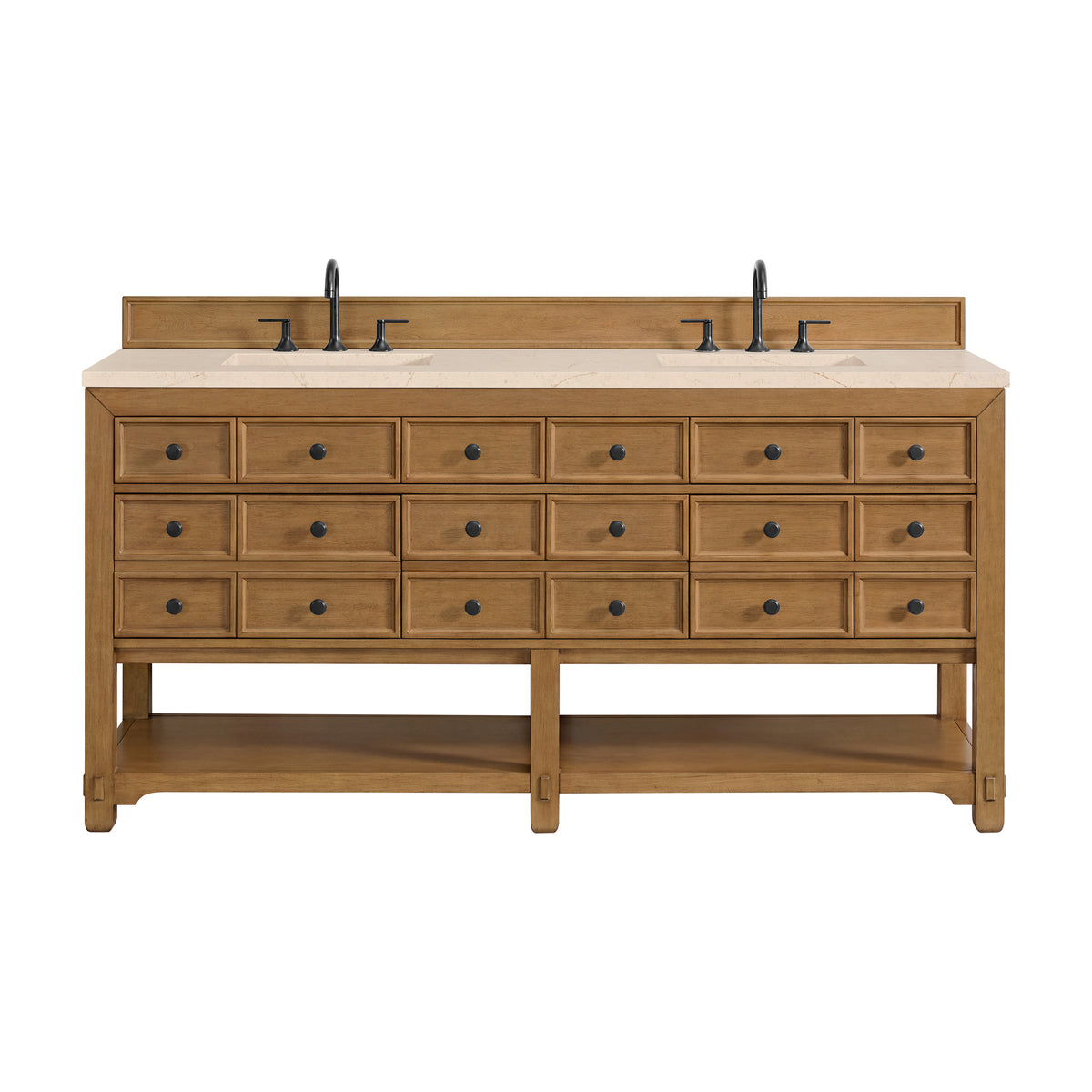 James Martin Malibu 72" Double Bathroom Vanity, Amber Birch with Eternal Marfil countertop