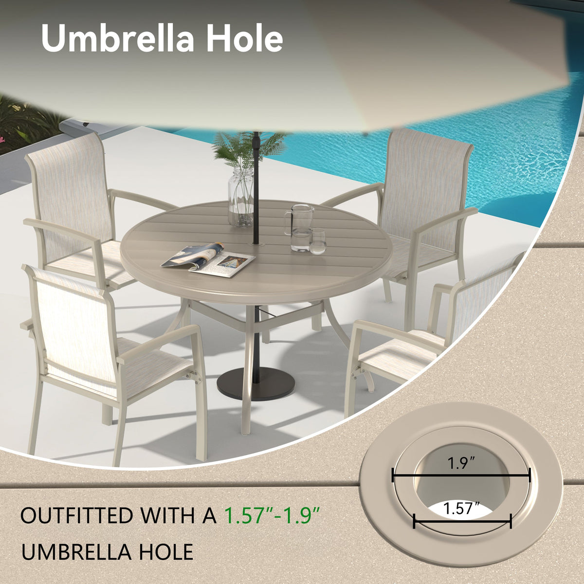 Sandstone 7-Piece Patio Dining Set with Metal Table - Waterproof Seats, photo 3 of 10