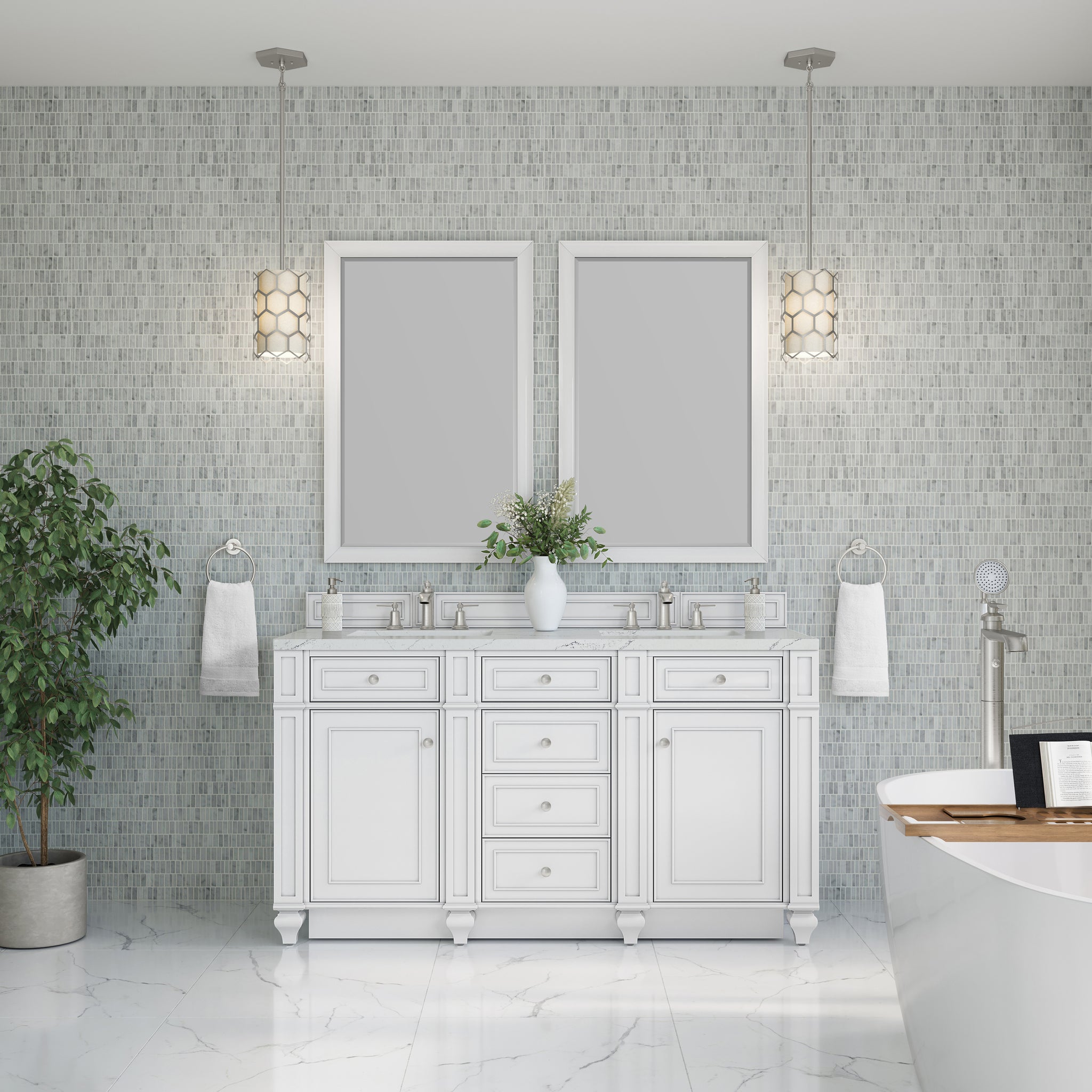 James Martin Bristol 60" Double Bathroom Vanity, Bright White by James Martin