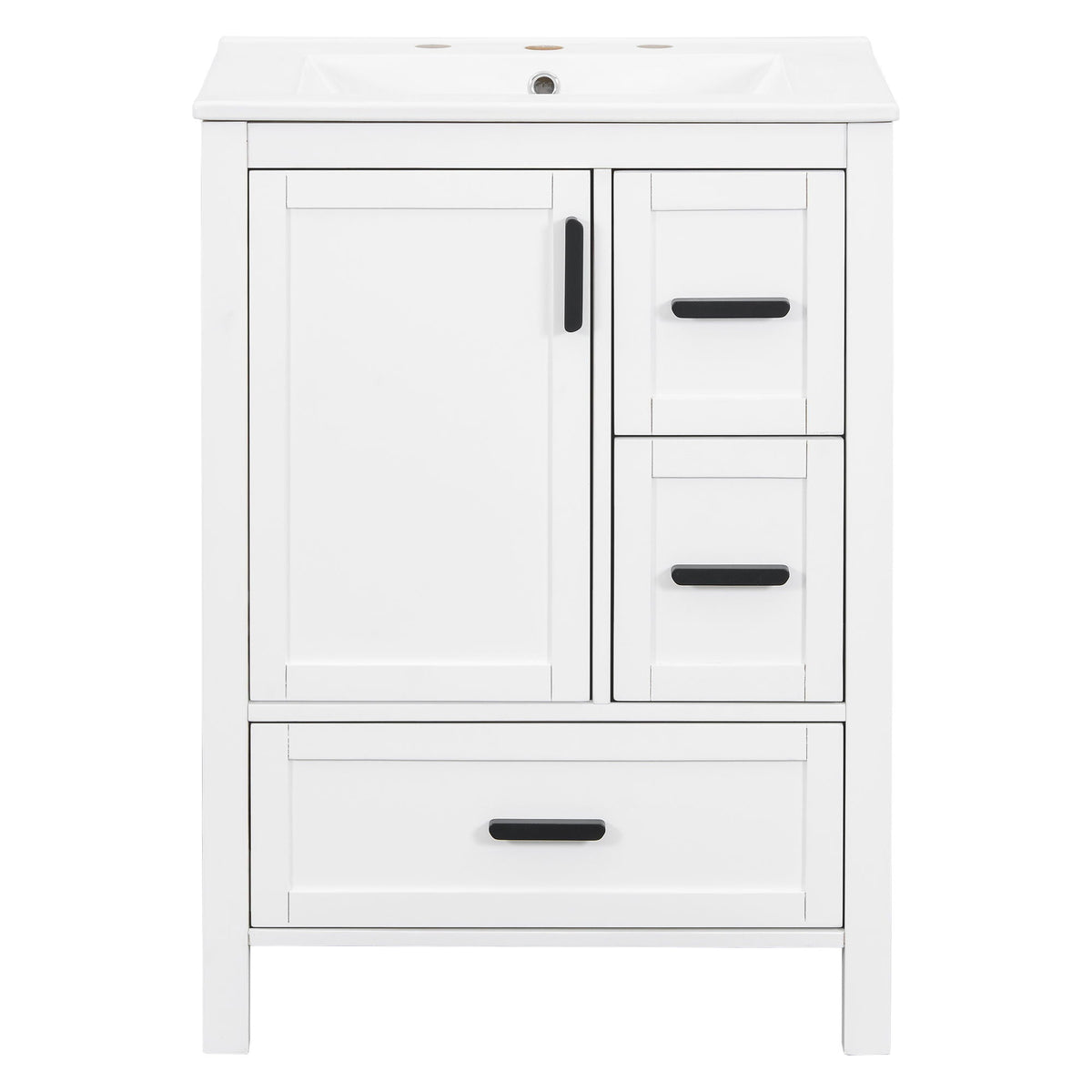 Bathroom Vanity With Sink, Soft-Close Doors, Double-Layer Shelf And 3 Drawers, photo 3 of 12