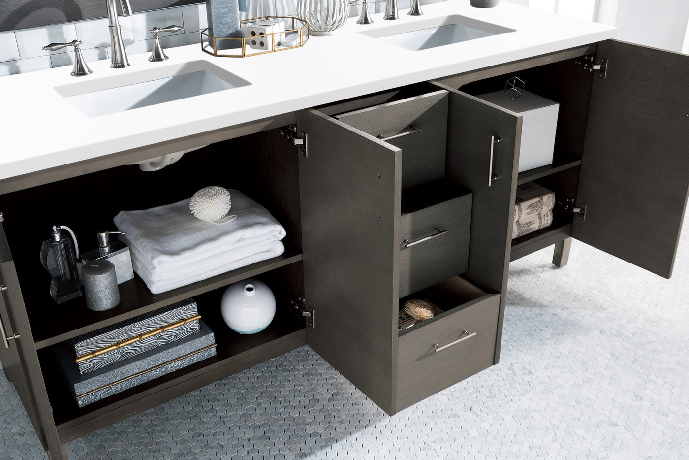 James Martin Metropolitan 72" Dual Mount Double Bathroom Vanity, Silver Oak by James Martin